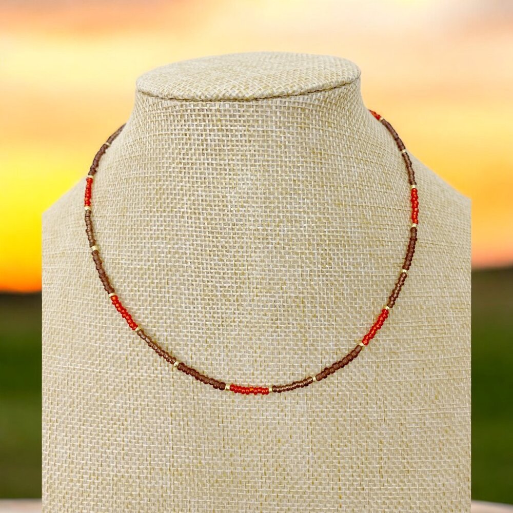 HANDMADE Translucent Red and Purple Seed Bead Dainty Beaded Choker Necklace